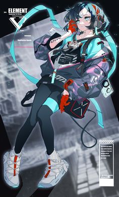 an anime character with blue hair and white shoes, holding a backpack in her hands