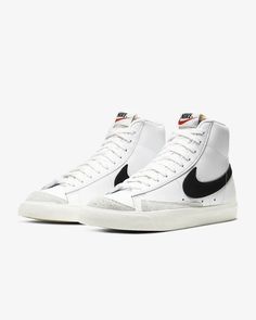 Nike Wmns Blazer Mid 77 Vintage White Black Women Shoe CZ1055-100 Size 9.5. Original box no top ! Nike Blazer Mid 77 Women, Blazer Mid 77 Vintage, Black Basketball Shoes, Dr Shoes, Nike Blazer Mid 77, Baskets Nike, Nike Blazer Mid, Black Leather Sneakers, Nike Blazers Mid