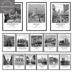 black and white photograph of cityscape with the names of major cities in russian