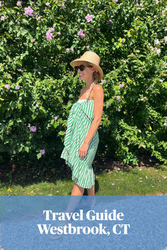 a woman wearing a hat and sunglasses standing in front of bushes with the words travel guide west