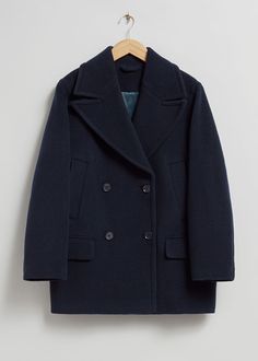 Relaxed Pea Coat - Navy - Jackets - & Other Stories US Navy Peacoat, Navy Pea Coat, Pea Coats Women, Navy Coat, Girls Fall Outfits, Navy Jacket, Blue Coats, Pea Coat, Fashion Story