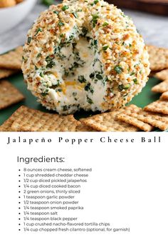 an appetizer ball with cheese and crackers on it