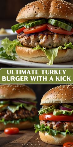 the ultimate turkey burger with a kick is ready to be cut in half and served