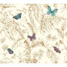 a wallpaper with butterflies and flowers on it