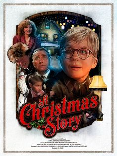 the christmas story movie poster with an image of two people and a house in the background