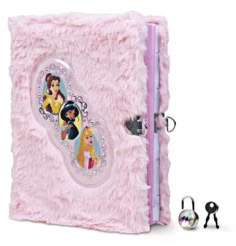 a pink book with princesses on it next to a pair of headphones and earbuds