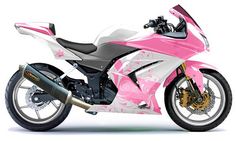 a pink and white motorcycle is shown on a white background