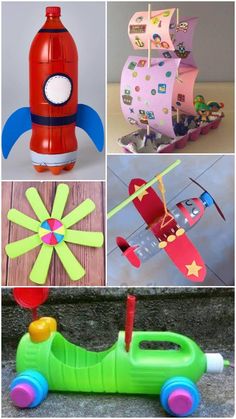 some toys that are made out of paper and have been placed on top of each other