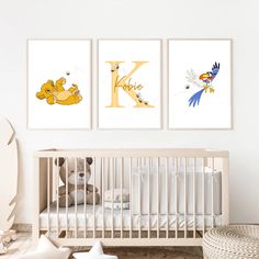 a baby's nursery room with winnie the pooh posters