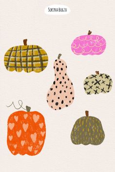 a card with different types of pumpkins on it