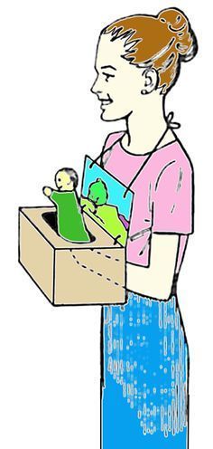 a drawing of a woman holding a box with an object in it's hand