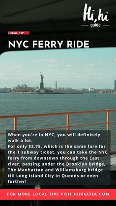 the nyc ferry ride is going down the river in new york city, which also features statue of liberty