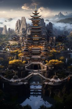 The Futuristic Kintsugi Castles Japanese Fantasy Castle, Fantasy Chinese Palace, Japanese Palace Fantasy Art, Chinese Palace Fantasy Art, Fantasy Palace Aesthetic, Futuristic Castle, Chinese Castle, Asian Palace, Janaki Mandir