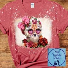 Sugar Skull Unisex Bleached Shirt  All Shirts are Gildan Softstyles  (65% polyester/35% cotton) Super soft, breathable material! Upon arrival of your item please leave a rating as it helps grow my small business! Customs Available! Please free free to message me anytime! Thank you for your support! ❤️ShopSouthernBella Bleach Shirt, Bleached Shirt, Skull Tattoo Design, Bedside Cabinet, Fort Worth, Sugar Skull, Skull Tattoo, Pretty Woman, Tattoo Design