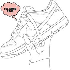 a drawing of a pair of shoes with a thought bubble above it that says coloring page