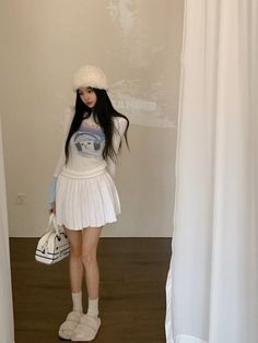 White Rockstar Cat Long Sleeves T-Shirt | Seulgi - Red Velvet S Fitted Casual Winter T-shirt, Y2k Short Sleeve Tops For Winter, Y2k Style Short Sleeve Tops For Winter, Retro White Winter T-shirt, Rockstar Cat, Kpop Tshirt, Fashion Chingu, Red Velvet Seulgi, Velvet Fashion