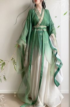 Green Bamboo Leaves Print Hanfu – Oriental Me Green Hanfu, Chinese Hanfu Dress, Traditional Asian Dress, Fairy Cosplay, Green Bamboo, Old Fashion Dresses, Hanfu Dress, Bamboo Leaves, Summer Green