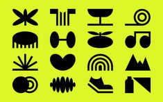 various black and white icons on a yellow background