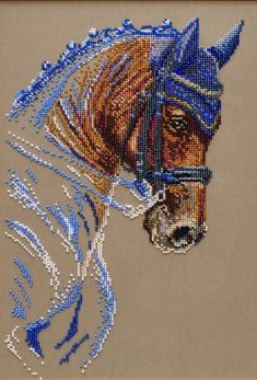 a beaded picture of a horse's head