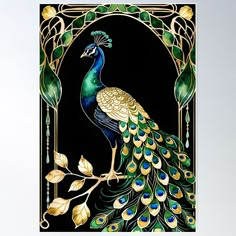 a painting of a peacock on a black background