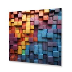 an abstract painting with colorful blocks on the wall