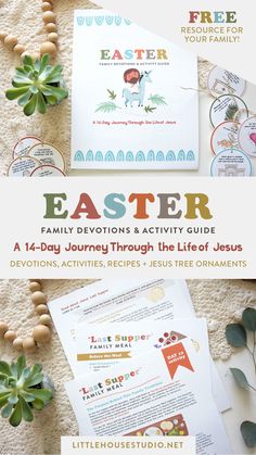 an easter activity guide with eggs and other items on the ground next to it,