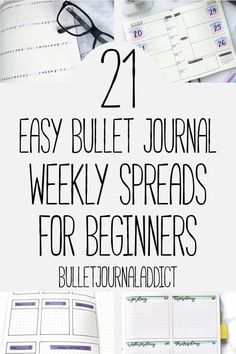 A collection of easy bullet journal weekly spreads for beginners to find inspiration and ideas for setting up their bullet journal for the first time. Simple Bullet Journal, Daily Bullet Journal, Bullet Journal Monthly Spread, Bullet Journal Weekly, Journal Weekly