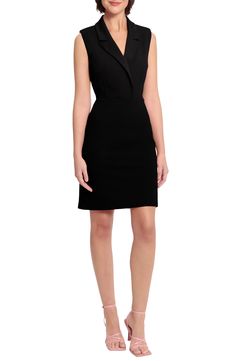 Evoke sophisticated style in this sleeveless sheath dress crafted with peaked lapels from comfortable stretch crepe. 37 1/2" length (size 8) Peaked lapels Sleeveless Side concealed zip closure Stretch crepe construction Partially lined Shell: 96% polyester, 4% spandex/lining: 100% polyester Machine wash, dry flat Imported Model stats: 5'10" height, 32" bust, 25" waist, 36" hip. Model is wearing size 4. Dart Variation, Tuxedo Sleeveless, Tuxedo Dress, Daytime Dresses, Dress Crafts, Sleeveless Sheath Dress, Stretch Crepe, Lovely Clothes, Glam Dresses