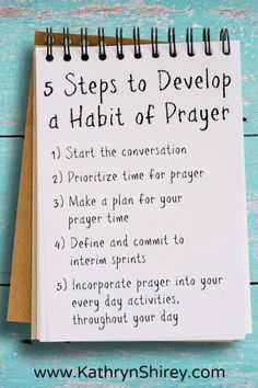 a notepad with the words 5 steps to developing a habit of prayer