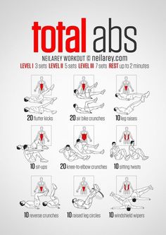 the total abs workout is shown in red and black, with instructions for how to do it