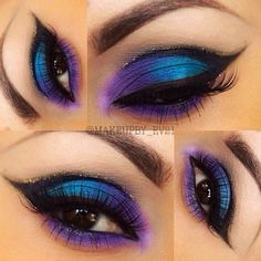 Galaxy Eyeshadow Looks, Peacock Eye Makeup, Galaxy Eyeshadow, Colorful Galaxy, Dramatic Eye Makeup, Cut Crease Makeup