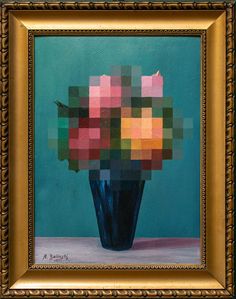 a painting of a vase with flowers in it