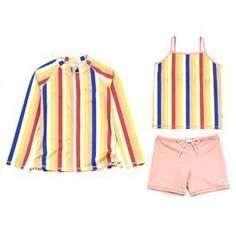 Girl Long Sleeve Rash Guard Shorts Set - 3 Piece | "Multi Stripe" Tankini Shorts, Color Graffiti, Long Sleeve Swim Shirt, Tankini With Shorts, Long Sleeve Swim, Rashguard Swimsuit, Swimsuit Design