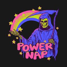 a black towel with a skeleton holding an umbrella and the words power nap on it