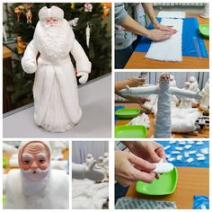 there are many pictures of santa claus making toys