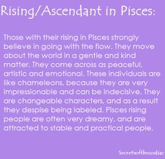 a purple background with the words rising / ascent in pisces written below it