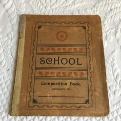 an old school composition book is laying on a white bed sheet with the title semol compoison book