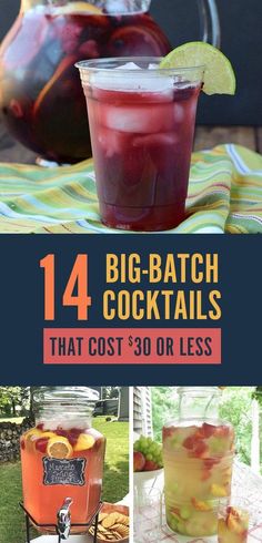 Big Batch Cocktails, Whiskey Lemonade, Frozen Limeade, Batch Cocktails, Drink Tags, Pineapple Rum, Party Punch, Rum Punch