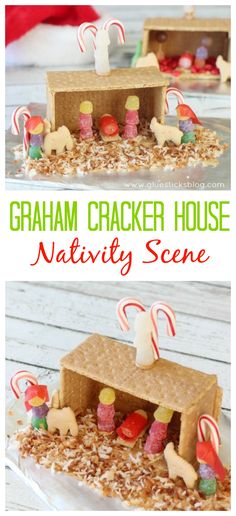 graham cracker house with candy canes and candies