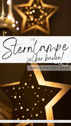 some lights that are on top of a wooden star with the words stennampe selben brunch