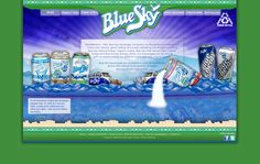 the website for blue sky is displayed on a green background with an image of water and ice