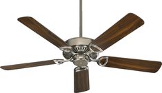 a ceiling fan with three wooden blades