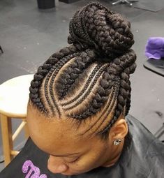 Braids-Into-Bun Updo Braided Mohawk, Head Braid, Ghana Braids Hairstyles, Black Braided Hairstyles, Mom Hair, Cornrows Styles, Hairstyles Art, Ghana Braids, Braids Styles