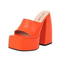 Cheap High Heel Platform Slippers Synthetic, Casual High Heel Platform Slippers, Affordable Platform Mules With Block Heel, Affordable Casual High Heel Platform Slippers, Cheap High Heel Platform Slippers, Affordable High Heel Platform Slippers, Trendy Cheap High Heel Platform Slippers, Cheap High Heel Mules, Orange Platform Heels