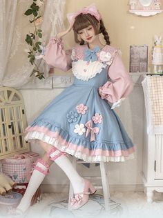 ❤︎Pastel floral sweet Lolita dress❤︎ Snow Rabbit, Rabbit Shape, Style Kawaii, Kawaii Dress, Kawaii Fashion Outfits, Sweet Lolita, Plum Blossom, Really Cute Outfits