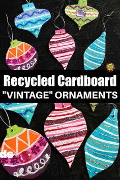 recycled cardboard ornaments with the words vintage ornaments on them