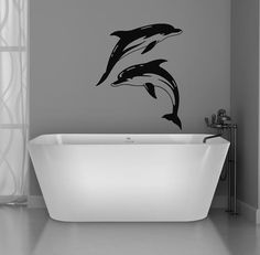 two dolphins jumping out of the bathtub wall decal