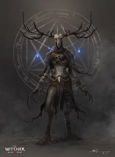 a character from the witch's tale standing in front of a pentagramil