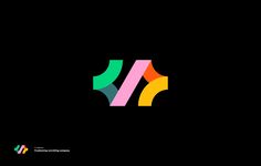 the letter k is made up of different colors and shapes on black background, with colorful lines