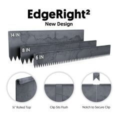 the edge right new design is shown in three different sizes and features for each piece